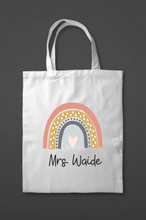 Personalised Rainbow Teacher Bag Customisable Name, Custom Leaving End of Term Gift, Teacher Tote Bag - Muted Heart