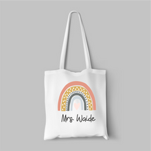 Personalised Rainbow Teacher Bag Customisable Name, Custom Leaving End of Term Gift, Teacher Tote Bag - Muted Heart