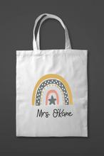 Personalised Rainbow Teacher Bag Customisable Name, Custom Leaving End of Term Gift, Teacher Tote Bag - Muted Star
