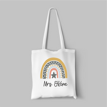 Personalised Rainbow Teacher Bag Customisable Name, Custom Leaving End of Term Gift, Teacher Tote Bag - Muted Star