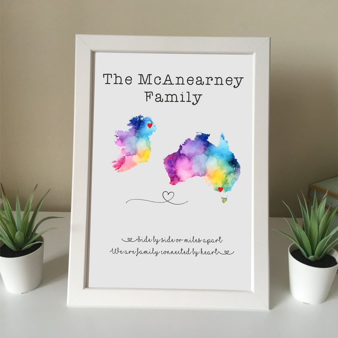 Family across the miles- personalised print- moving gift - Rainbow Edition