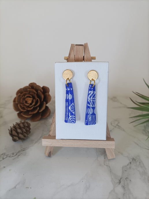 Induere - Polymer Clay Earring Blue with White Long Dangle #053 | SALE |