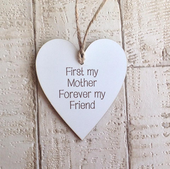 Heart- hanging heart- first my mother forever my friend -  Laser engraved - Fred And Bo