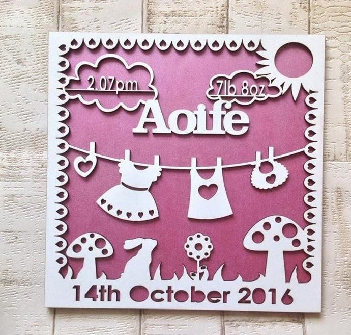 Baby Girl Laser Cut personalised plaque - Fred And Bo