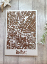Map Art - Belfast city centre laser engraved wooden map - Fred And Bo