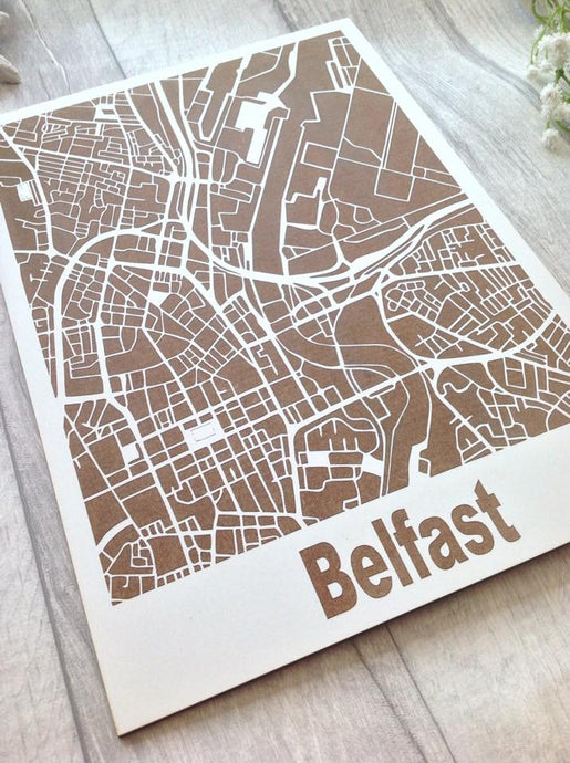 Map Art - Belfast city centre laser engraved wooden map - Fred And Bo