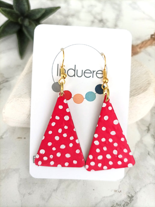 Induere - Christmas Tree Red Polka Dot Triangle Earrings #177
