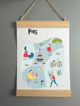 Wall Poster A4 Wooden Hanging Frame - Map of Paris