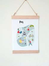 Wall Poster A4 Wooden Hanging Frame - Map of Paris