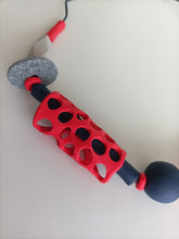 Induere Chunky Navy Granite and Red Polymer Clay Beaded Statement piece Necklace