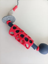 Induere Chunky Navy Granite and Red Polymer Clay Beaded Statement piece Necklace