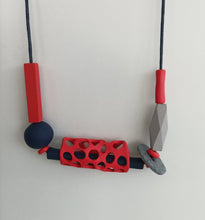Induere Chunky Navy Granite and Red Polymer Clay Beaded Statement piece Necklace