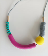 Chunky Turquoise Yellow Granite and Pink Polymer Clay Beaded Statement piece Necklace