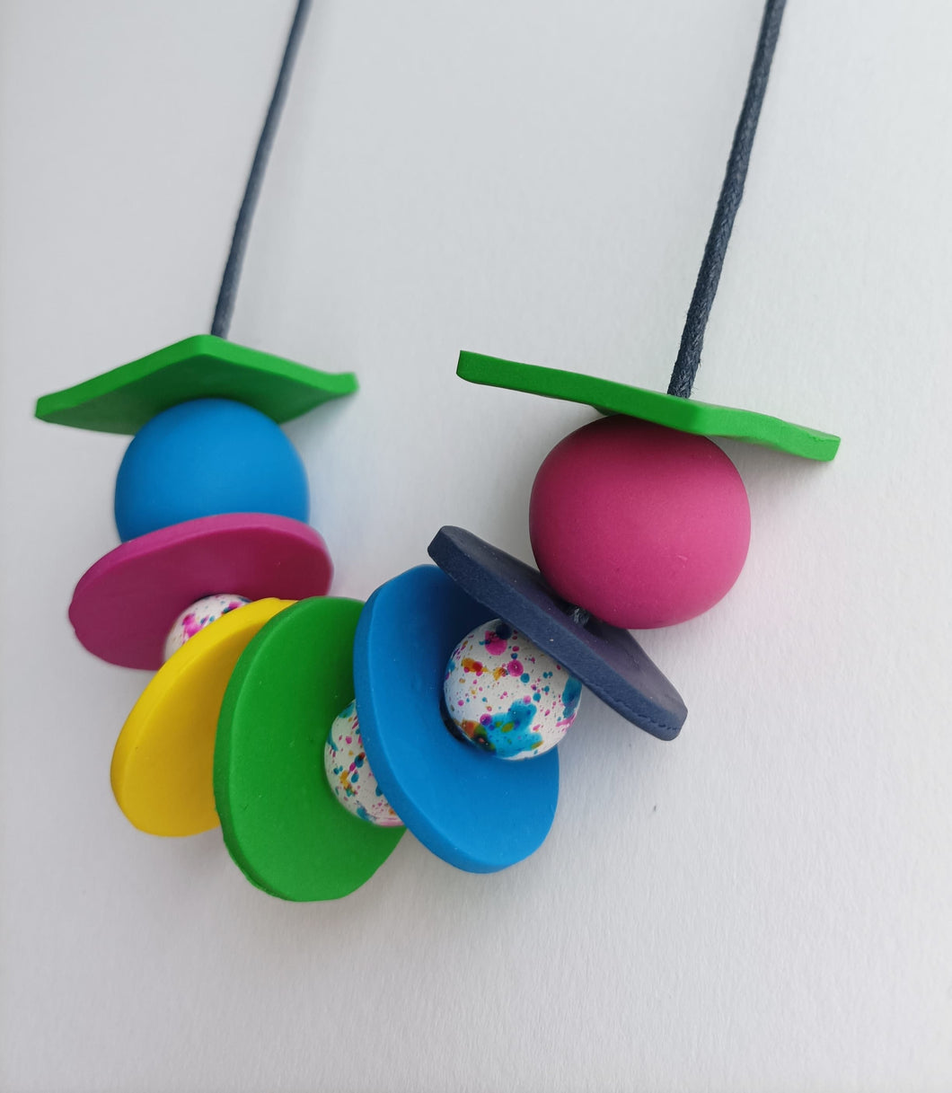 Chunky Bright Colourful Polymer Clay Beaded Statement piece Necklace Fred And Bo