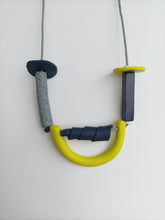 Chunky Funky Bright Colourful Navy Grey and Neon Yellow Polymer Clay Beaded Statement piece Necklace