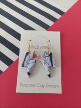 Induere Statement Polymer Clay Earrings - Navy & Pink Marble Lightening Bolt #066