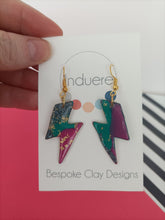 Induere Statement Polymer Clay Earrings - Peacock Marble Lightening Bolt 002