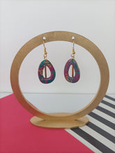 Induere Statement Polymer Clay Dangle Drop Earrings - Peacock Marble effect clay Resin stud Oval shape with gold accents Dangle #064