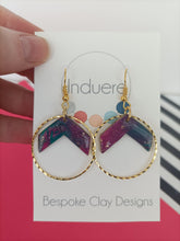 Induere Statement Polymer Clay Dangle Drop Earrings - Peacock Marble effect clay Resin stud Chevron with gold accents Dangle