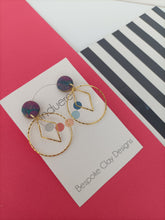 Induere Statement Polymer Clay Dangle Drop Earrings - Peacock Marble effect Resin stud with gold diamond & circle Dangle