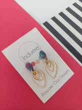 Induere Statement Polymer Clay Dangle Drop Earrings - Peacock Marble effect clay Resin stud tear drop with gold accents Dangle