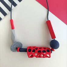 Induere Chunky Navy Granite and Red Polymer Clay Beaded Statement piece Necklace