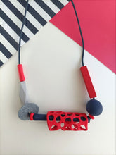 Induere Chunky Navy Granite and Red Polymer Clay Beaded Statement piece Necklace