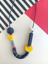 Chunky Navy and Yellow Breton Jubilee Style Polymer Clay Beaded Statement piece Necklace