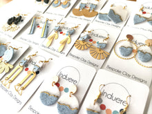 Induere Statement Polymer Clay Dangle Drop Earrings | Sarah | white grey & Gold circle with gold brass organic drop clay Resin  9F