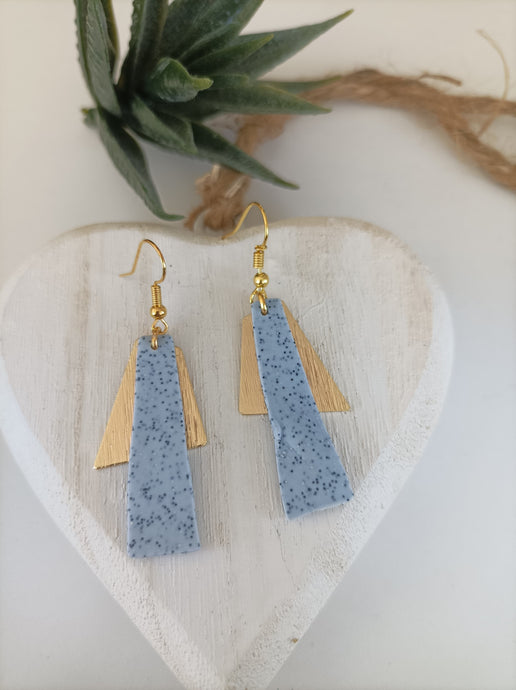 Grey Blue and white Polymer clay dangle earrings. Handmade earrings, Local gift shop small business Leeds. Made in the UK