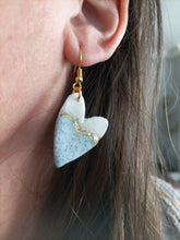 Induere Statement Polymer Clay Dangle Drop Earrings | Sarah | White, Grey & Gold Heart clay Resin #105