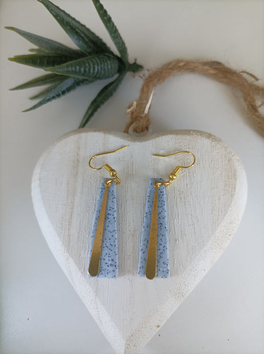 Induere Statement Polymer Clay Dangle Drop Earrings | Audrey | Speckled Grey with Gold accent drop clay  #108