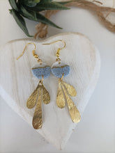 Induere Statement Polymer Clay Dangle Drop Earrings | Sarah | white grey & Gold circle with gold brass organic drop clay Resin  9F
