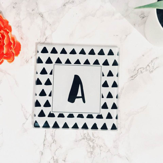 Scandi Doodle Triangle Initial- printed glass coaster - Fred And Bo