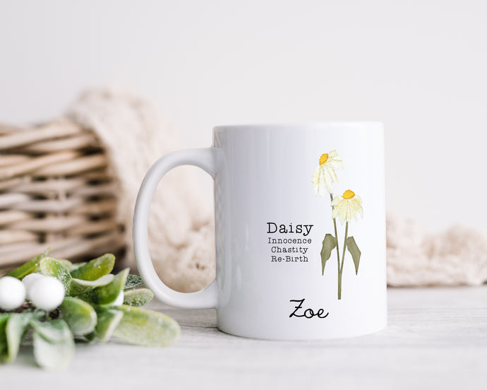 Birth Month Flower - April - Daisy - Personalised Printed Ceramic Mug