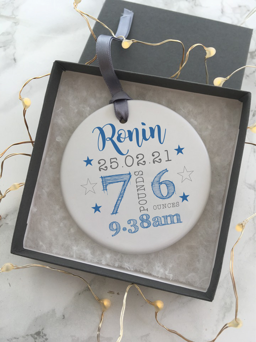 Ceramic bauble- New Baby - Personalised Hanging Decoration
