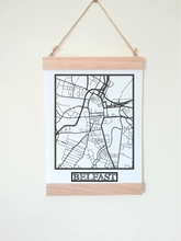 Wall Poster A4 Wooden Hanging Frame - Abstract Map of Belfast