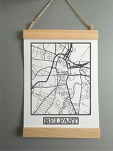 Wall Poster A4 Wooden Hanging Frame - Abstract Map of Belfast