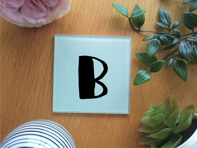 Initial- printed glass coaster