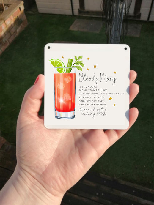 Bloody Mary - Cocktail Recipe -  Little Metal Hanging Plaque