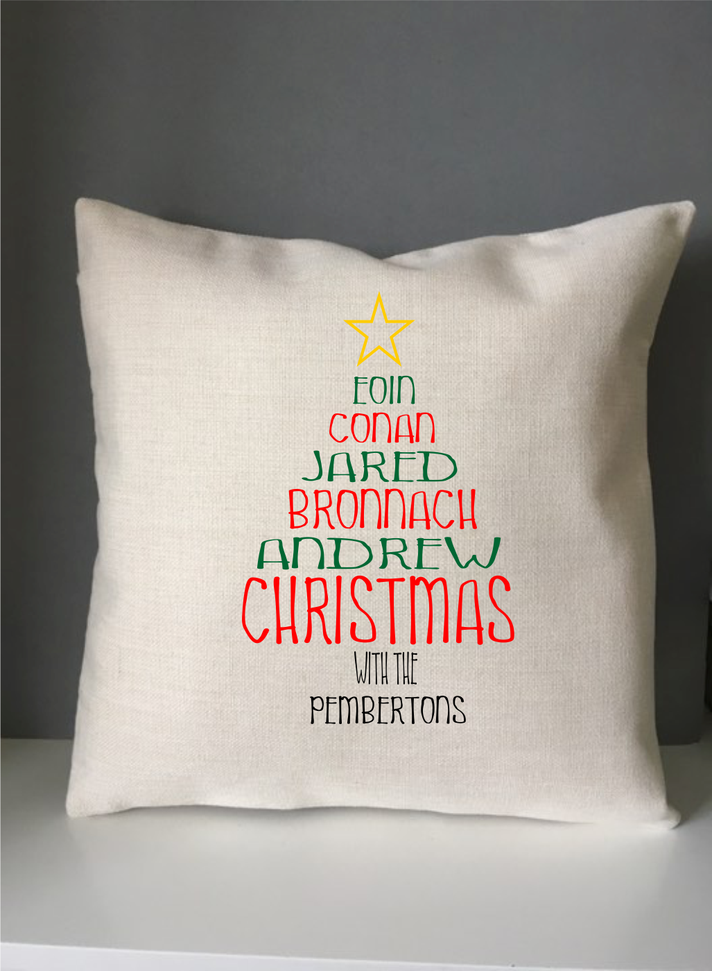 Christmas Tree Colour Family Names cushion pillow - personalised - Fred And Bo