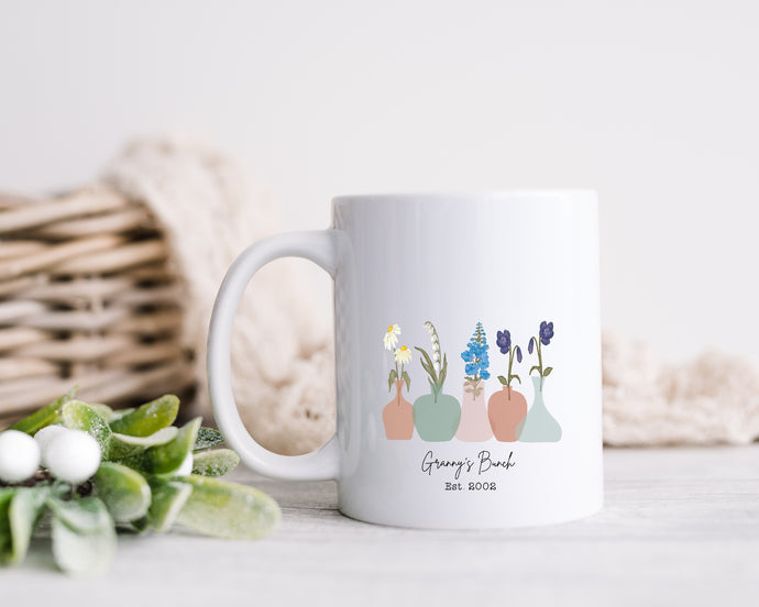 Birth Month Flower Gift- Granny's Bunch Vase - Personalised Printed Ceramic Mug