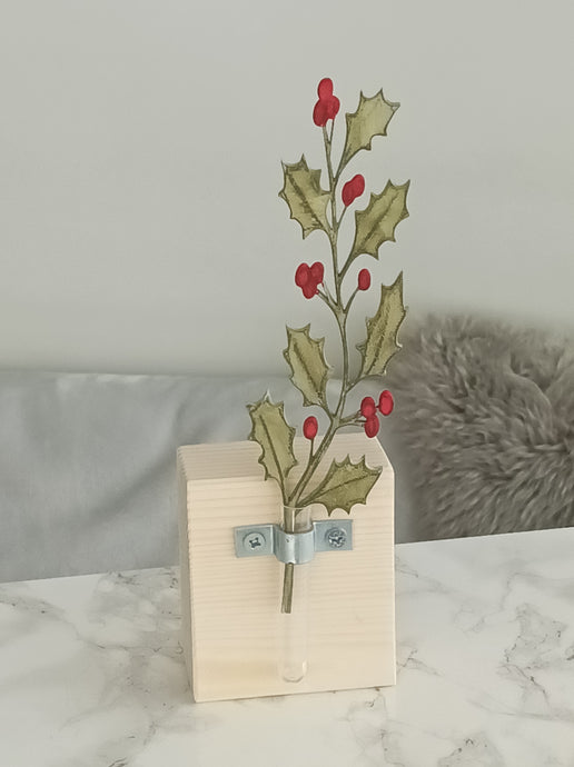 Laser Cut Wooden Holly - Flower In A Test Tube - Birth Month Flower Gift
