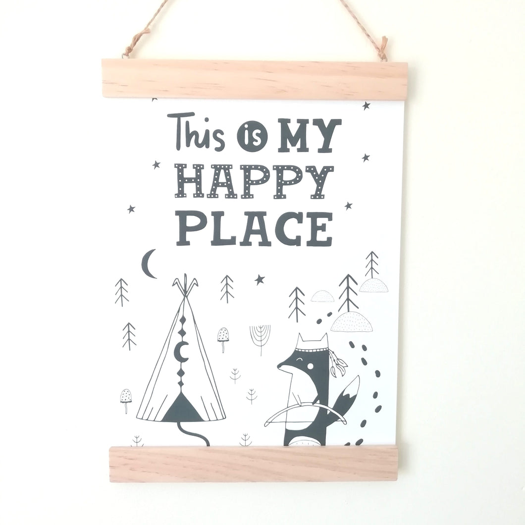 Wall Poster A4 Wooden Hanging Frame - This Is My Happy Place