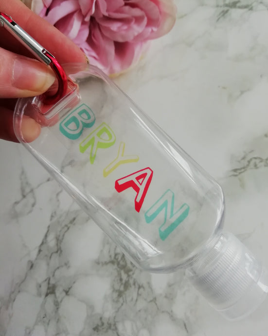 Personalised Hand Sanitiser Bottle 50ml - Bright Shadow Font - Refill Bottle