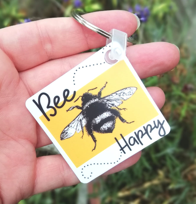 Bee Happy - Bumble Bee Keyring.