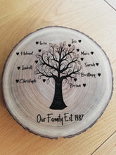 Family tree wood slice- engraved log slice- personalised family gift
