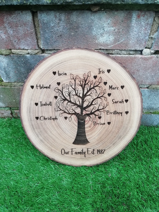 Family tree wood slice- engraved log slice- personalised family gift