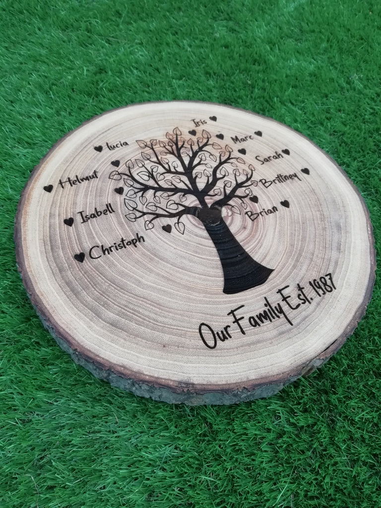 Family tree wood slice- engraved log slice- personalised family gift ...