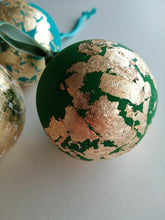 Green Handpainted Christmas Bauble Decorations, Gold Leaf, Christmas Baubles, Christmas Decorations,